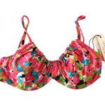 Sanctuary Geranium Scoop-Neck Bikini Top Underwire Floral Red Pink M Photo 2