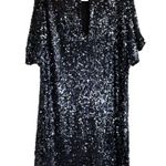 Cache Caché | Navy Sequin Cold Shoulder Glamorous Shimmering Shift Dress Size 6 Photo 2