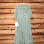 Mac Duggal  8058 Green High Neck Micro Ruffle Tiered Midi Dress Photo 9