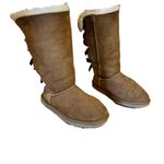 UGG  TAN & BROWN SUEDE & SHEARLING TALL "BAILEY BOW" PULL ON BOOTS (6) Photo 5
