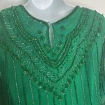 Vintage Silk Beaded Kelly Green Top Nite Waves Samir Suri Size Small Photo 6