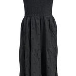 Black Smocked Tiered Midi Dress Eyelet Halter Embroidered Flower Size Small Photo 0