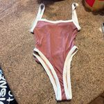 KYA Lena One Piece Ribbed Rosey Plum Ribbed Tuscan Size Large Tan Photo 3