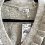 Mango 709 NWT  Ruffle Knit Cardigan Size XS Color Oatmeal Photo 3