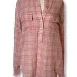 Vince  Peony Pink Plaid Half Placket Cotton Shirt sz M Photo 6