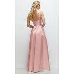 Dessy Collection Scoop Neck Inset Corset Satin Maxi Dress With Pockets In Rose Pink Size 16P Photo 8