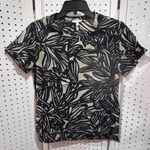 Gap  Women's Black Beige Tropical Leaf Print Short Sleeve Crew Neck Top Size S Photo 0