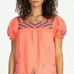 Johnny Was  Aimee Puff Sleeve Peasant Top In Pink Floral embroidered Size Small. Photo 0