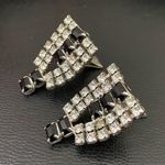 Vintage Signed PAT 1967965 Black/Clear Pave Rhinestones Clip On Earrings 11.0g Black Photo 3