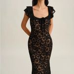 Rihoas Black Textured Ruffle Mermaid Midi Dress Photo 2