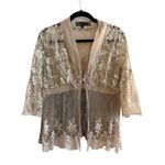 Rare Spencer Alexis VTG 90s Blush Gold Babydoll Lace Kimono Sheer Boho Fairy Lg Tan Photo 1