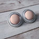Vintage Clip On Earrings Light Pink Center with Silver Tone Halo Photo 4