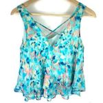Decree Blue Sleeveless Cropped Tiered Tank Blouse Size Small Photo 3
