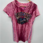 Affliction Sinful by  Tee Women Medium Pink Tie Dye Cut Neck Biker Grunge Shirt Photo 0