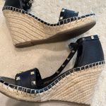 Marc Fisher  Black Studded Leather Espadrille Wedge Sandals Size 9M Photo 7