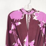 Free People  Small Top Burgundy‎ Floral Mock Neck Long Sleeve Choker V Neck 1043 Photo 6