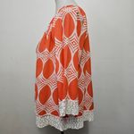 Crown & Ivy Orange & White Geo Print Crochet Detail Peasant Blouse Size XL Photo 2