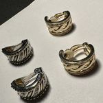 Lot of 2 rhinestone Clip On Half Hoop Earrings 1 Gold Tone 1 Two Tone Photo 2