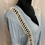 Umgee Boho Bohemian Tunic Blouse Top Carolina Blue Braided Detail Sz M EUC Photo 5