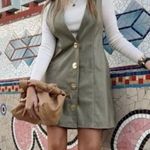 ZARA  Mini PINAFORE FAUX LEATHER A-LINE V-Neck DRESS W/ BUTTONS Green SIZE S NEW Photo 1