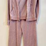 NY & Co Velour Lounge Matching Track Suit Full Zip Hoodie Wide Leg Pale Pink S Photo 0
