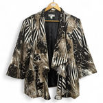 Dressbarn Women's 3/4 Sleeve Waterfall Front Animal Print Jacket Size 18/20 Brown Photo 0