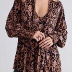 Free People NEW  Printed Bridgette Tunic Multi Color Blk Combo Size XS Oversized Photo 0