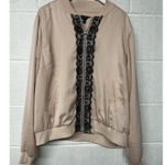 Lane Bryant NEW rose pink sateen zip up bomber jacket black lace 14/16 (1X) Photo 1