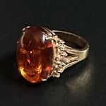 Vintage 14k Gold Plated Amber And CZ Ring Photo 6