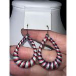 Silver Tone and Colorful Thread Twined Earrings Blue Photo 3