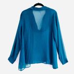 Free People  Blouse XS Georgette Sheer Pleated Bib Topaz Blue Boho Chic Trendy Photo 3
