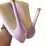 Amara Ostrich Pumps Lilac Pointed toe heeled tag satin feather silver heart.Sz39 Purple Size 8.5 Photo 7