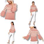 Boden Arianna Jumper blush pink and white striped bell sleeve sweater Size L Photo 1