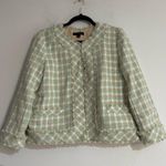 Ann Taylor Green Pastel Tweed Fringe Blazer Size 8 Office Work Career Photo 0
