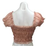 Tiger Mist Pink Metallic Ruched Cinched Short Puff Sleeve Crop Blouse Top Size M Photo 2
