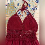 LILBETTER XS Red Wine Burgundy Crochet Lace Maxi Halter Neck Backless Dress NWT Photo 7