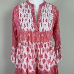 Meher’s The Label Tiered Floral 100% Cotton Scallop Edge Mini Dress Sz Med Pink Photo 4