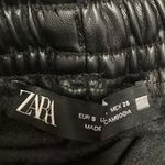 ZARA  Women's Black Faux Leather High Rise Drawstring Jogger Trouser Pants Size S Photo 3