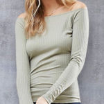 ASOS Women’s Size 6 Long Sleeve Off Shoulder Rib Top Sage Khaki Green Photo 0