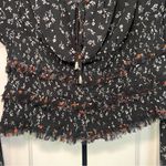 Free People  Lolita Peasant Floral Black Long Sleeve Top Size Small Sheer Photo 6