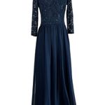 Betsy and Adam Sequined Lace and Chiffon Evening Gown Size 6 Blue 3/4 Long Sleeve Photo 0