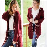 Reddish Burgundy Long Sleeve Lace Up Cardigan Photo 5