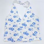 Hollister White & Blue Hawaiian Floral Tie Neck Halter Top Size L Coconut Girl Photo 0