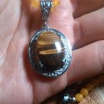 Tiger's Eye and Yellow Quartzite Beaded Stainless Steel Pendant Necklace Photo 1