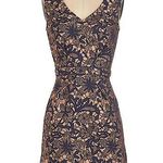 NWT Modcloth Uttam Boutique Navy Blue & Copper Floral Sheath Dress US Size 2/4 Tan Photo 0