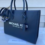 Michael Kors Navy Mirella Tote Bag Medium Pebbled Leather Photo 2