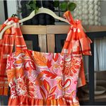 THML  Floral midi maxi dress bows tie straps square neck smocked tiered ruffle Photo 7