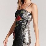Forever 21 Silver Sequin Straight Neck Floral Rose Dress Photo 1