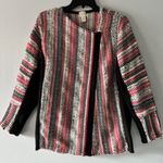Chico's 3 XL Red Black White Herringbone Asymmetrical Zip Jacket Contemporary Art Photo 0
