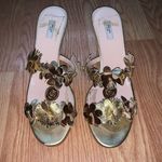 Prada Vintage Metallic Gold Floral Kitten Heel Sandals Photo 2